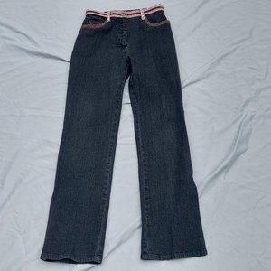 Denim & Co Black Ribbon Trim Wide Leg Jeans Sz 4 Women's